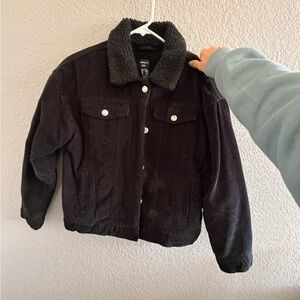 Forever 21 Black Corduroy Jacket with Gray Sherpa Collar